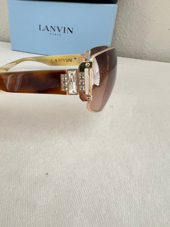 LANVIN SLN020S Rose Gold Brown Horn Bold Jewel Crystal Sunglasses SLN 020 main image 4